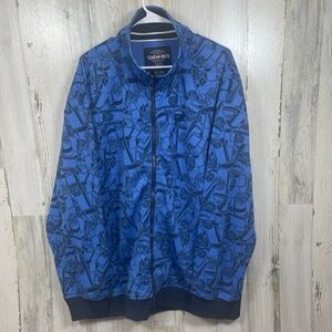 Ecko Unltd. Y2K Full Zip Spray Paint Print Jacket size 3XL Blue Black Streetwear